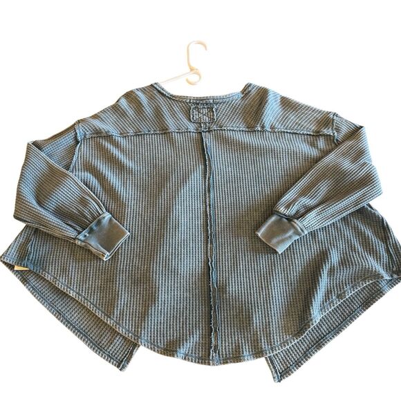 Free People We The Free Coraline Blue Thermal Oversized Pullover Size M Boho - Picture 2 of 9